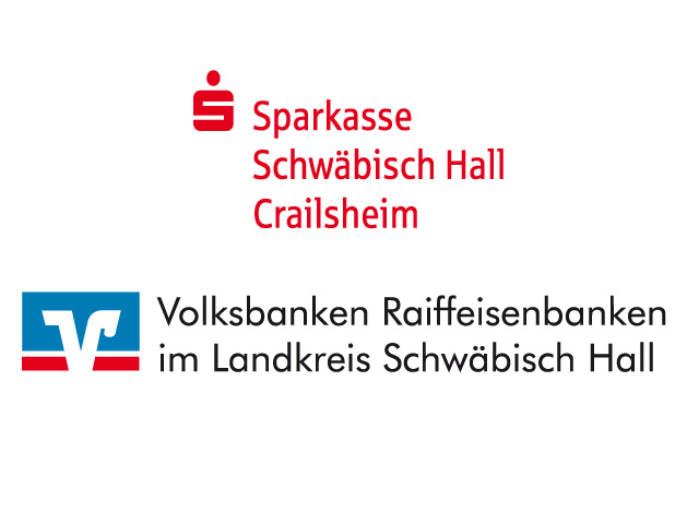 Bankenlogos der Sparkasse Schwäbisch Hall Crailsheim und der VR Bank Landkreis Schwäbisch Hall
