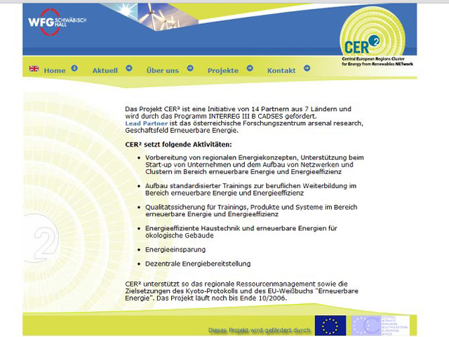 Internetseite des Interreg Projekts CER² 